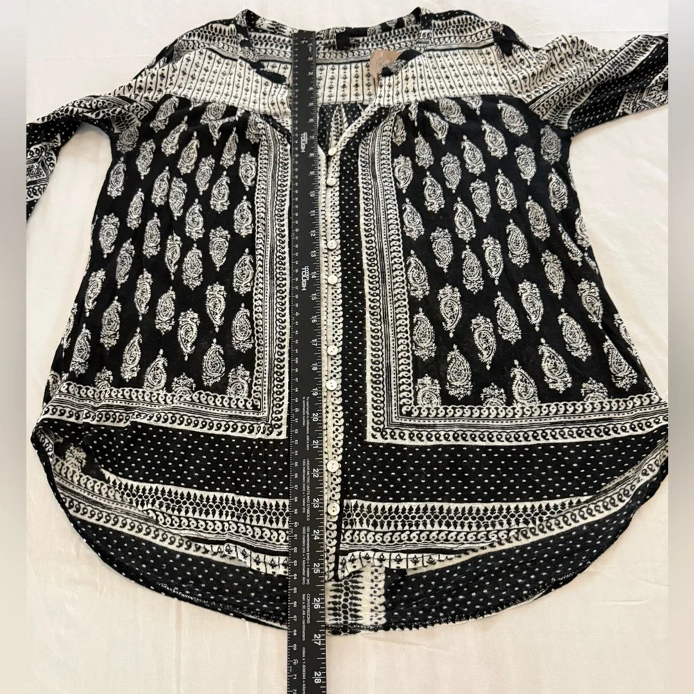 Lucky Brand Boho Top Black and White Button Front - Size M